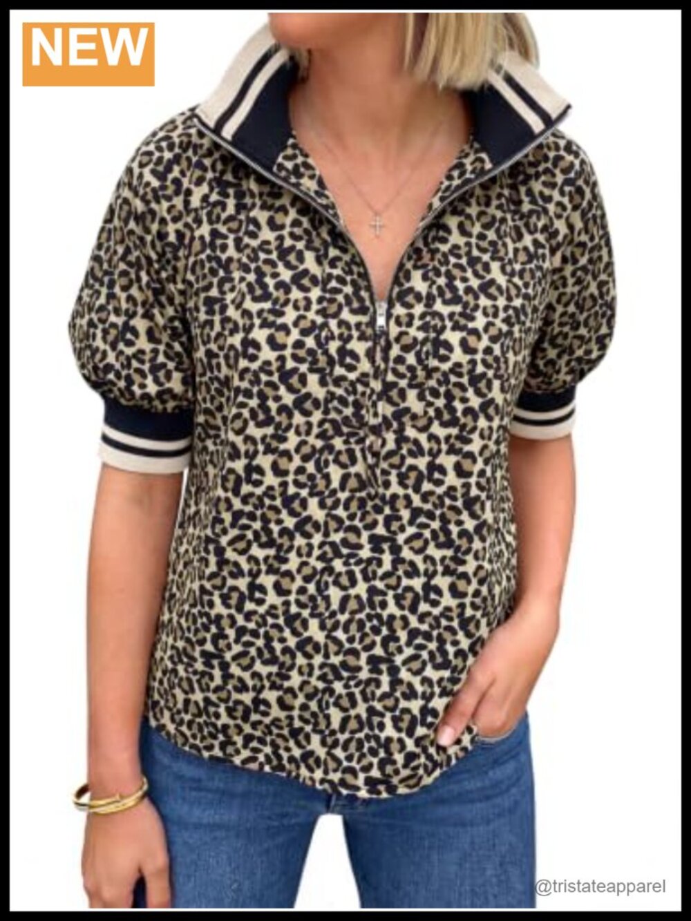 Women's Puff Sleeve Blouse Half Zip V-Neck Color Block Pullover Loose Fit